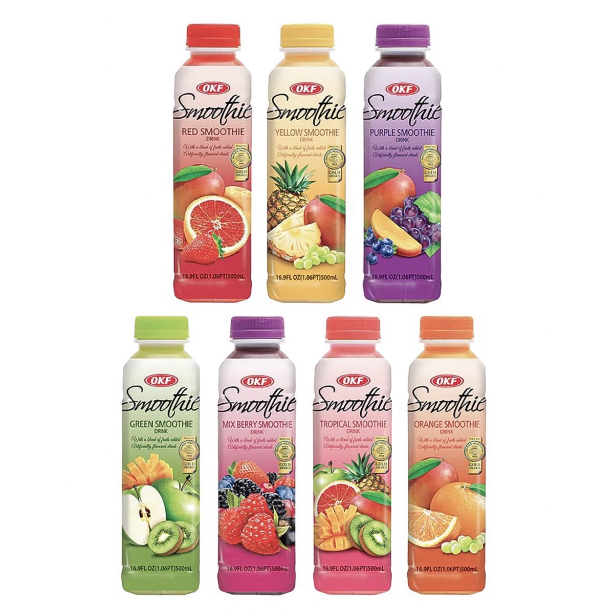 All seven OKF Korean smoothie bottles